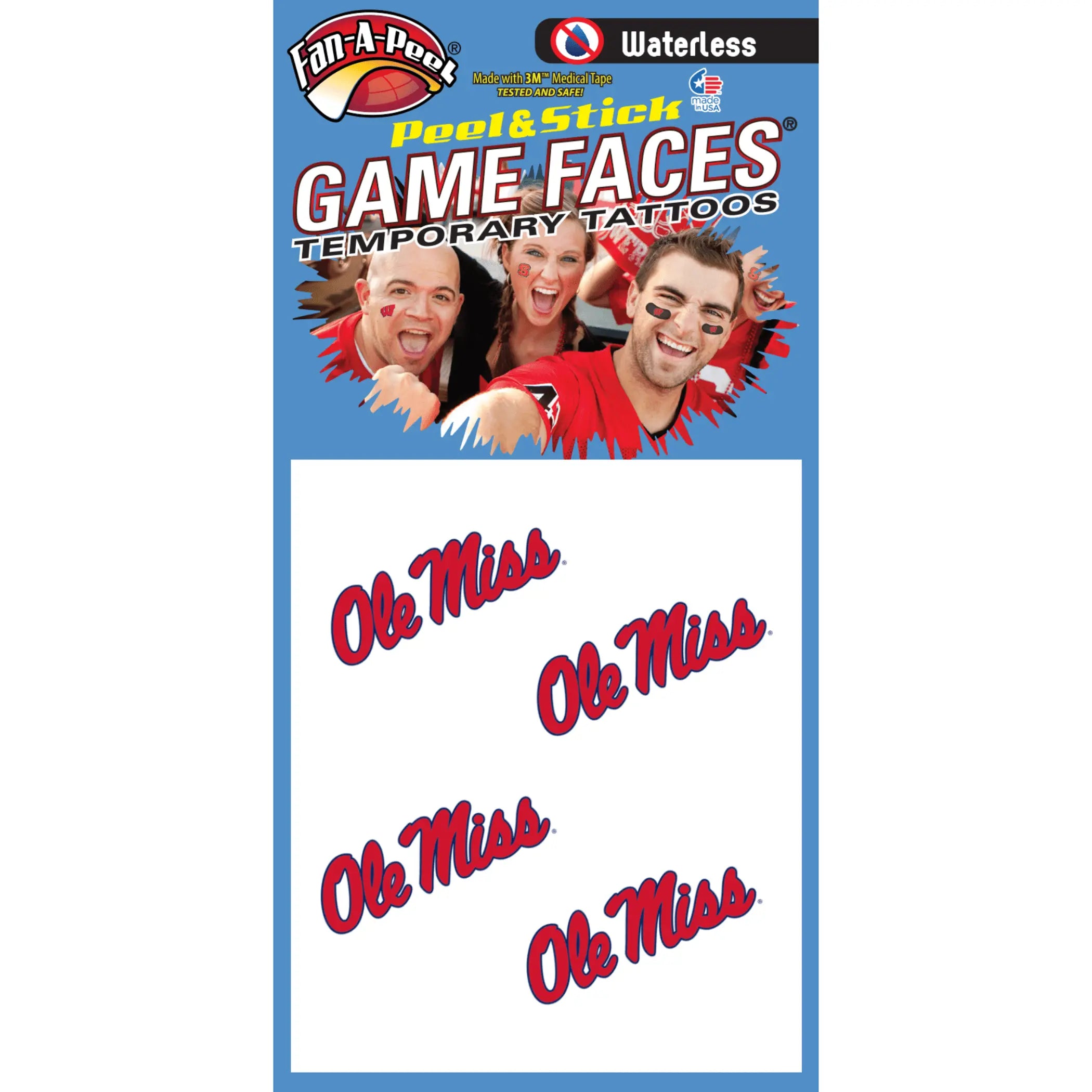 Waterless Peel & Stick Temporary Tattoos Fan-A-Peel / Gamesfaces Innovative Adhesives, LLC