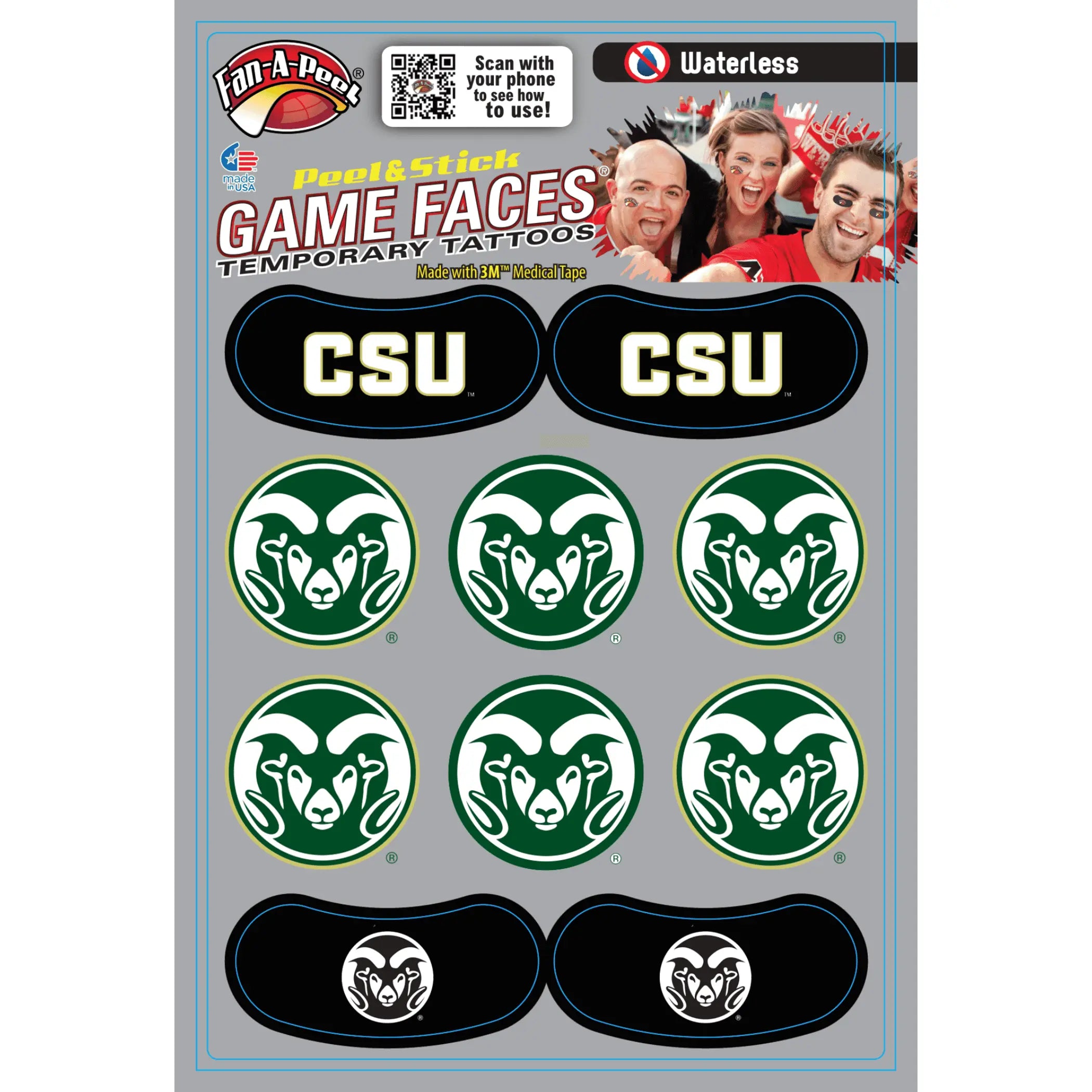 Waterless Peel & Stick Temporary Tattoos Fan-A-Peel / Gamesfaces Innovative Adhesives, LLC