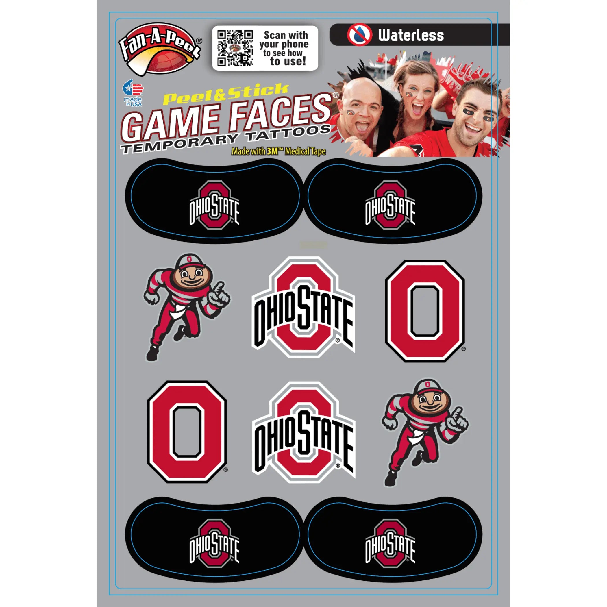 Waterless Peel & Stick Temporary Tattoos Fan-A-Peel / Gamesfaces Innovative Adhesives, LLC