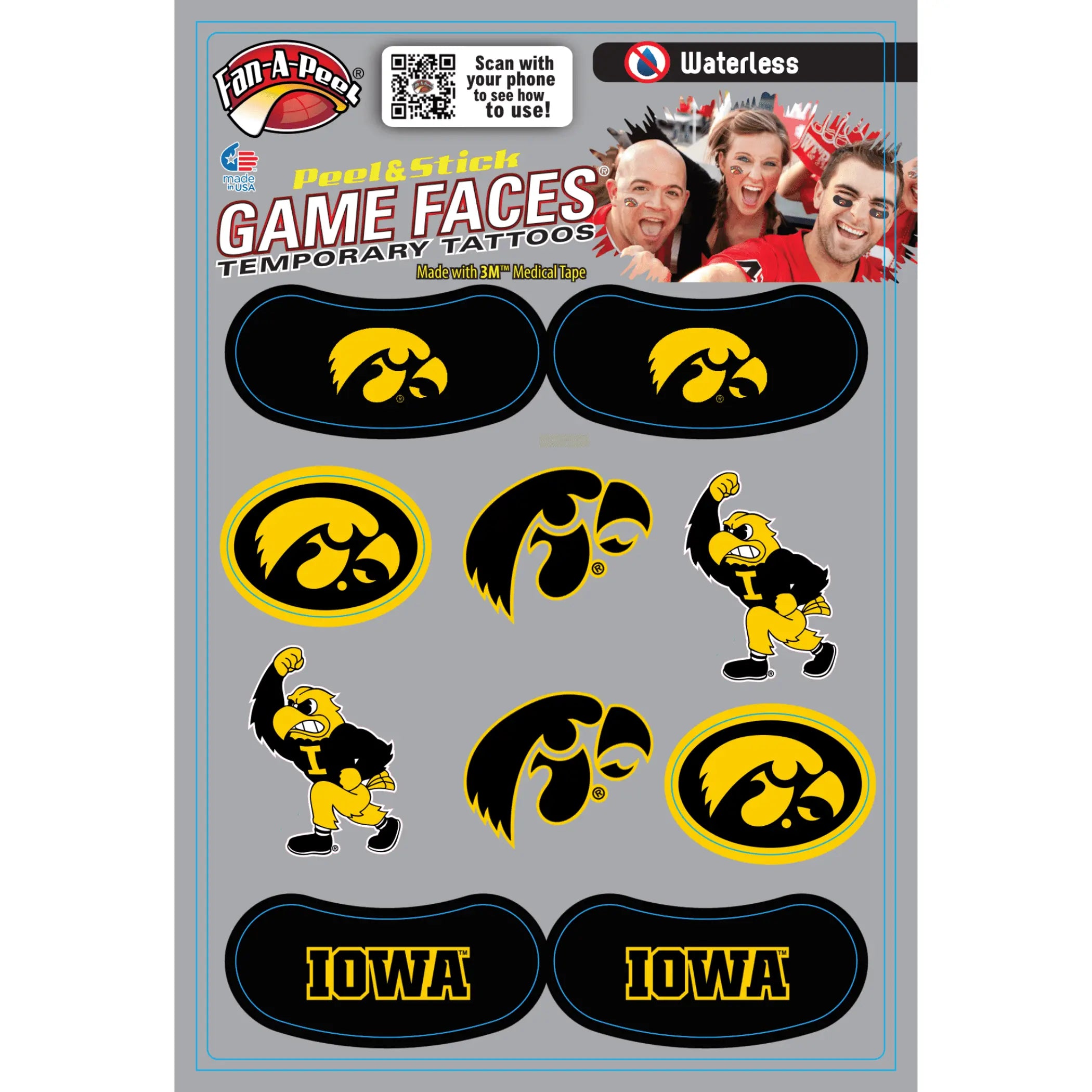 Waterless Peel & Stick Temporary Tattoos Fan-A-Peel / Gamesfaces Innovative Adhesives, LLC