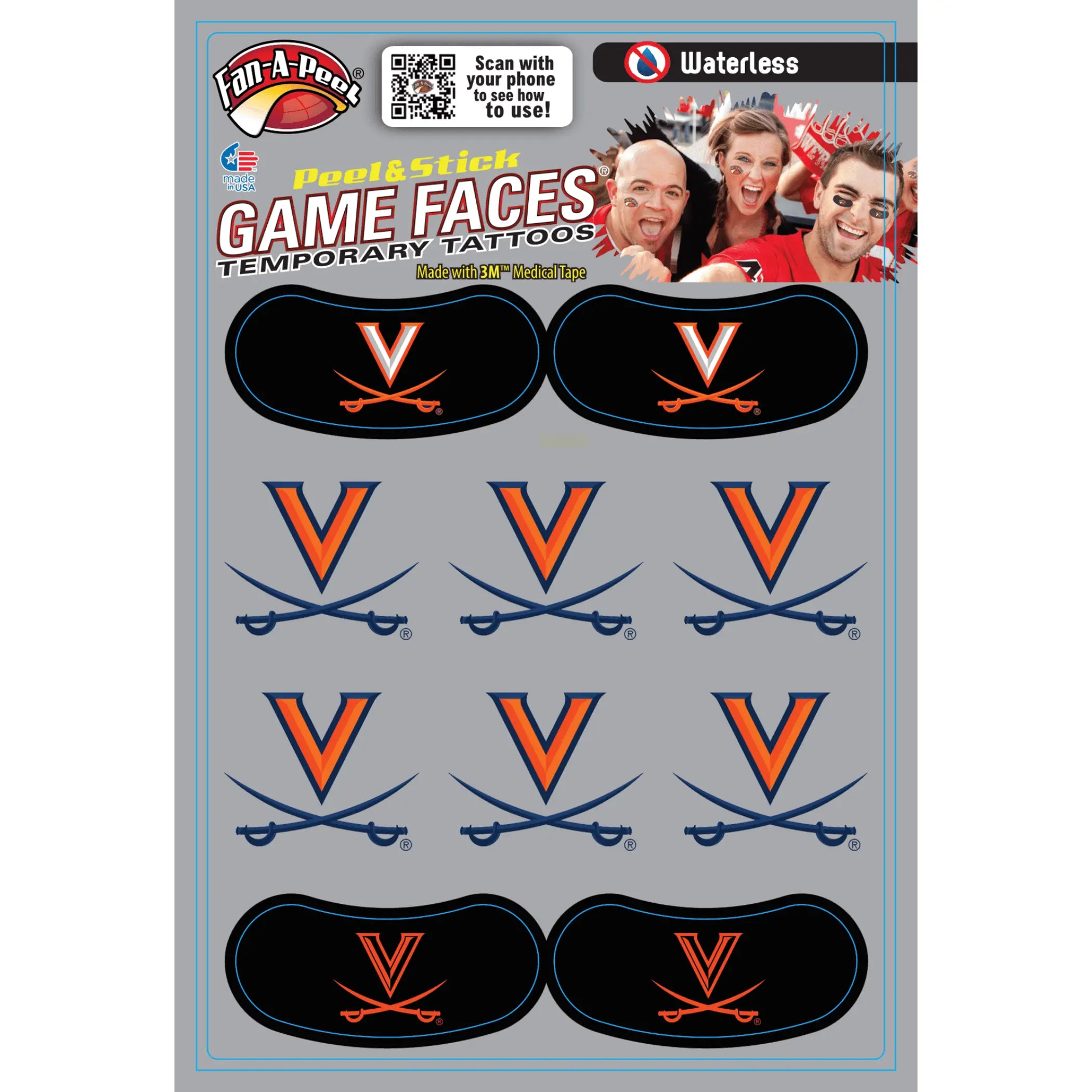 Waterless Peel & Stick Temporary Tattoos Fan-A-Peel / Gamesfaces Innovative Adhesives, LLC