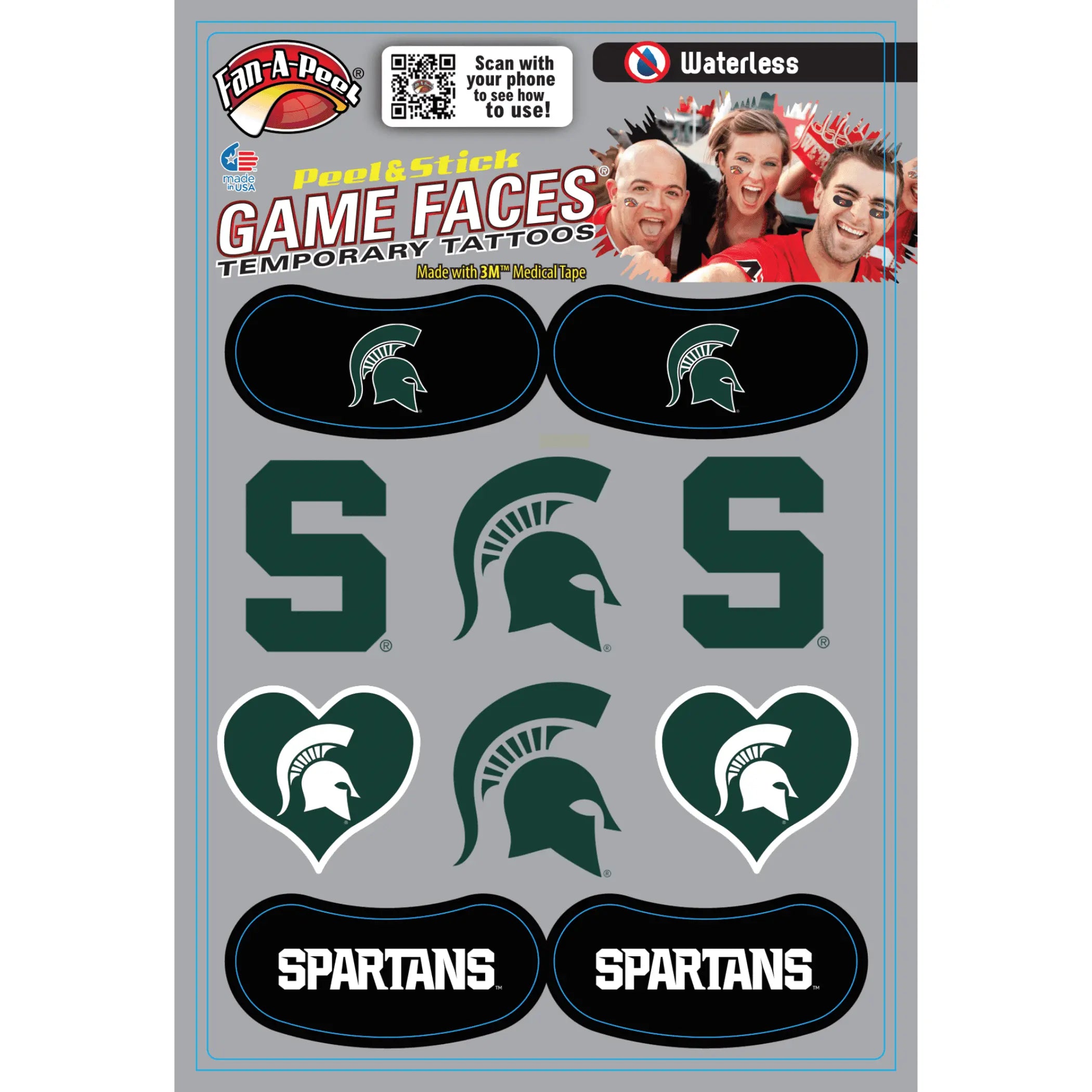Waterless Peel & Stick Temporary Tattoos Fan-A-Peel / Gamesfaces Innovative Adhesives, LLC