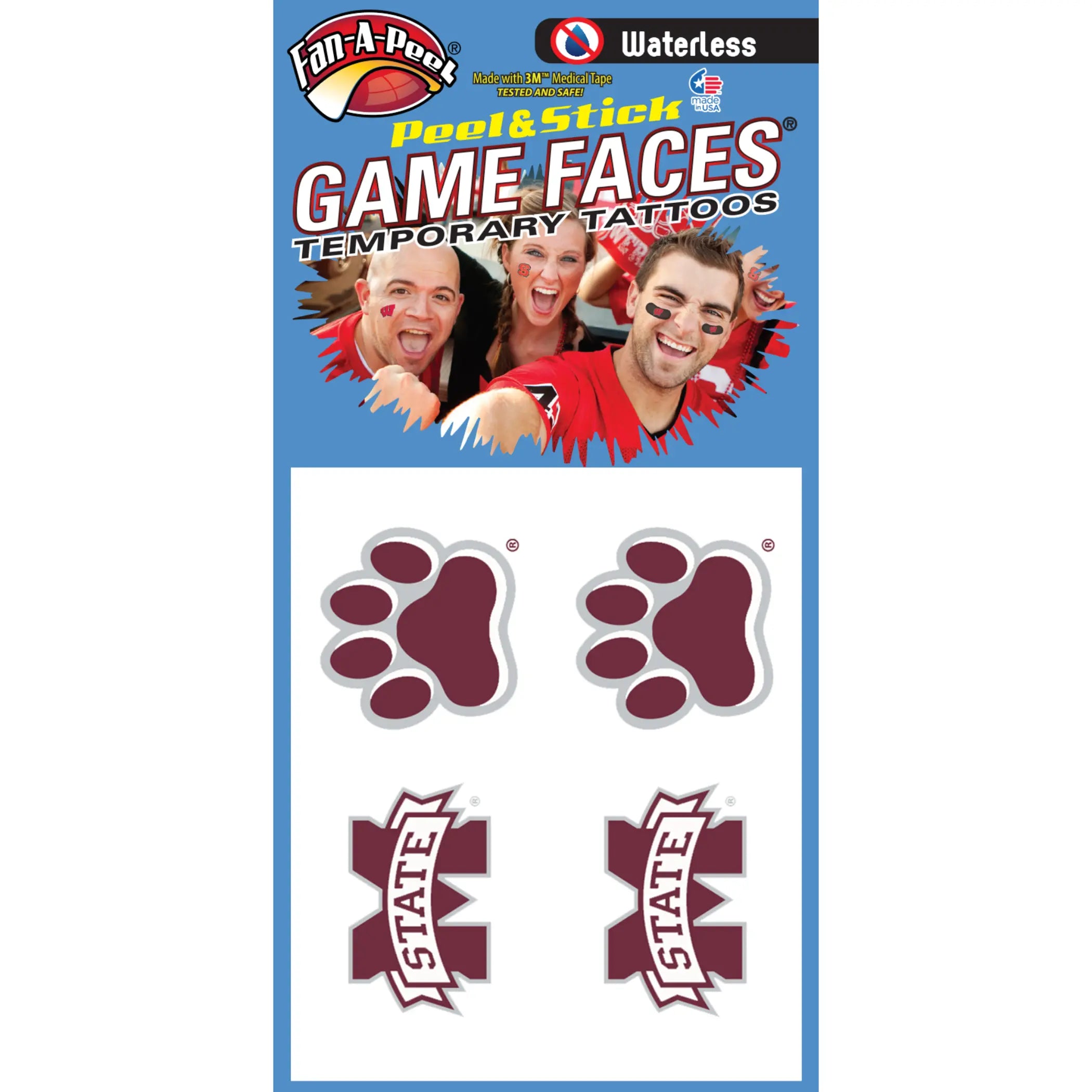 Waterless Peel & Stick Temporary Tattoos Fan-A-Peel / Gamesfaces Innovative Adhesives, LLC