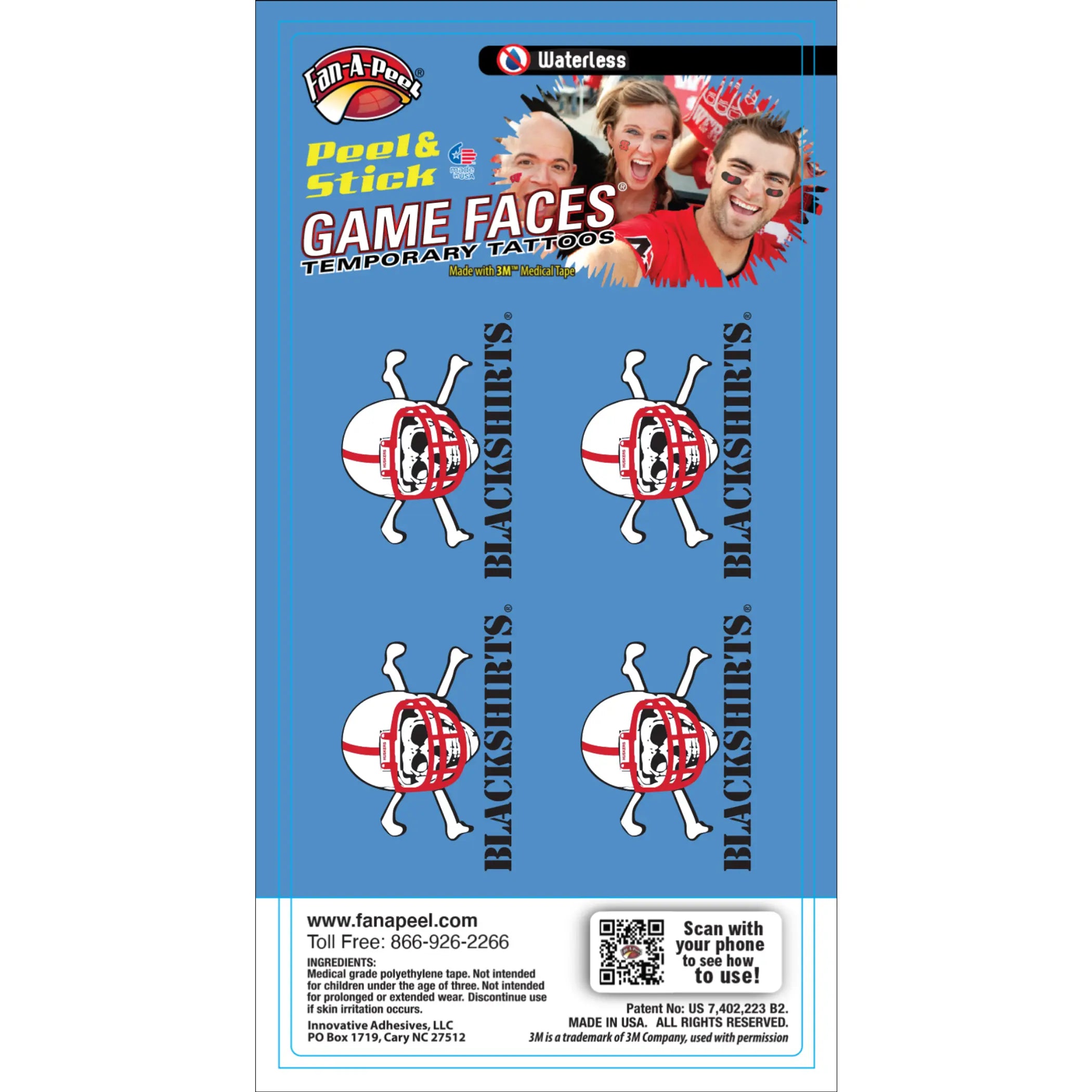 Waterless Peel & Stick Temporary Tattoos Fan-A-Peel / Gamesfaces Innovative Adhesives, LLC