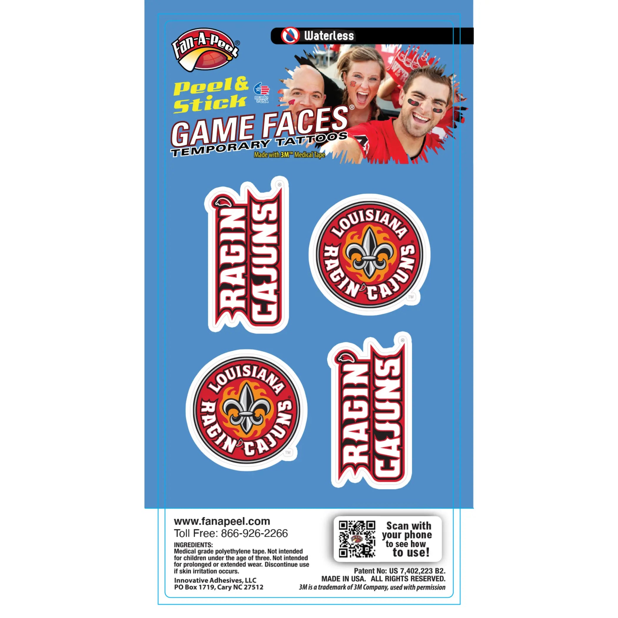 Waterless Peel & Stick Temporary Tattoos Fan-A-Peel / Gamesfaces Innovative Adhesives, LLC