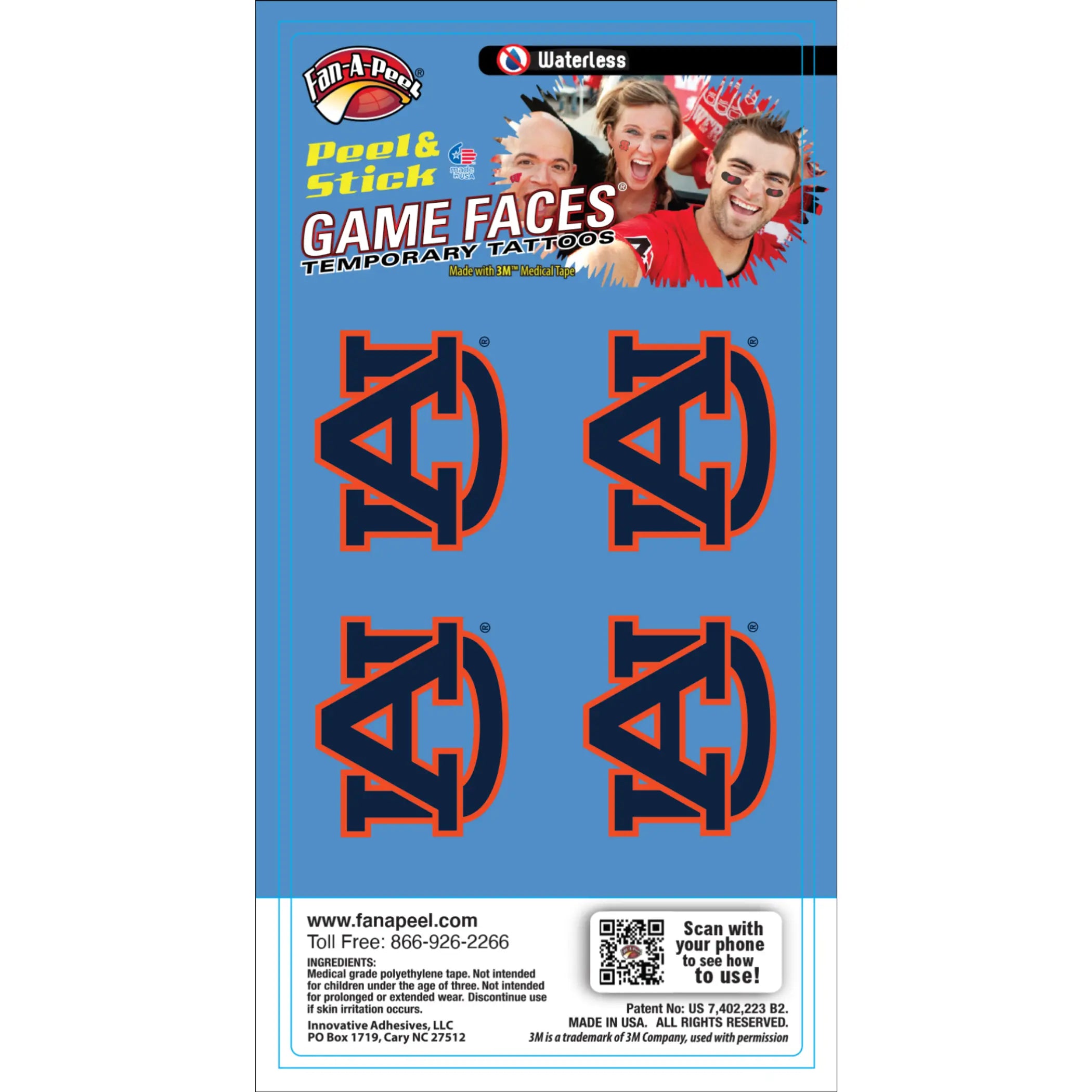 Waterless Peel & Stick Temporary Tattoos Fan-A-Peel / Gamesfaces Innovative Adhesives, LLC