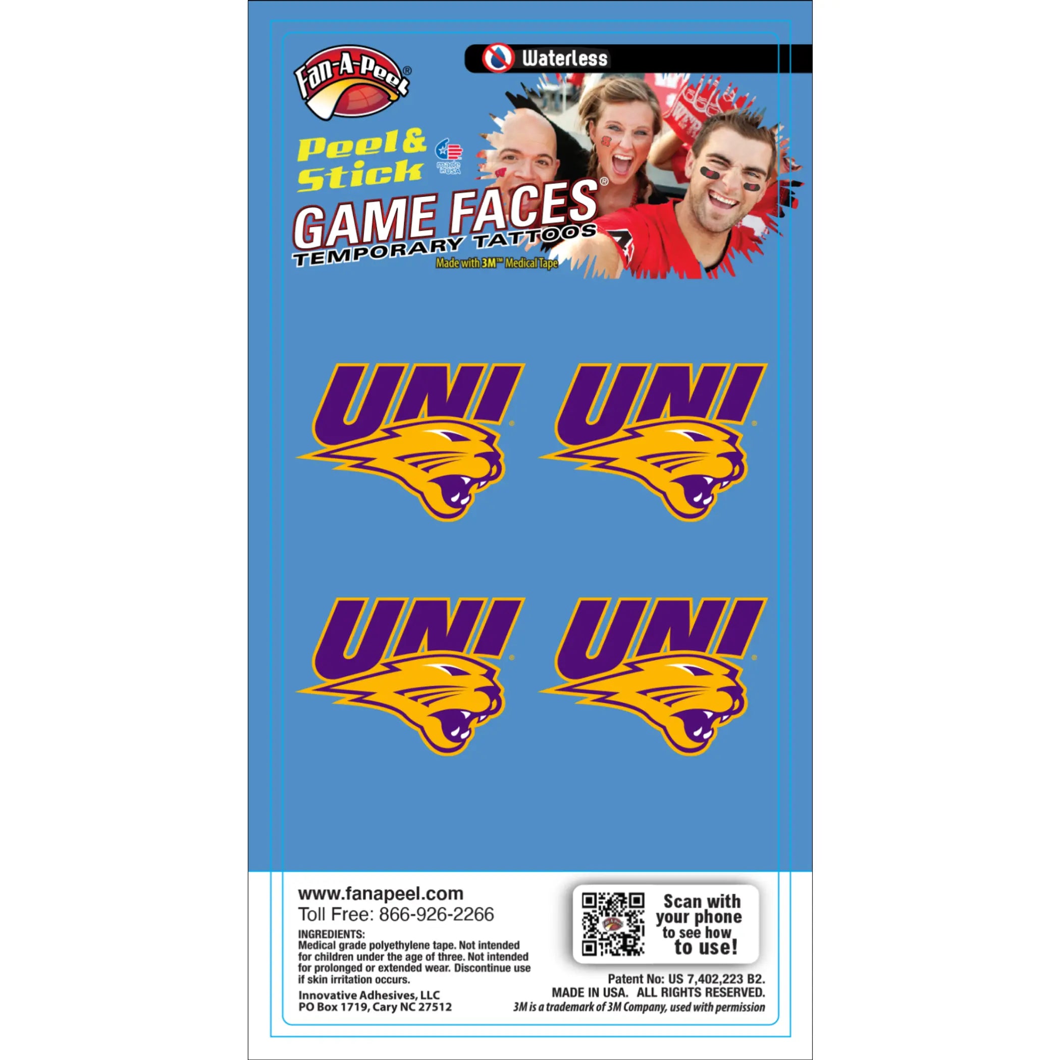 Waterless Peel & Stick Temporary Tattoos Fan-A-Peel / Gamesfaces Innovative Adhesives, LLC