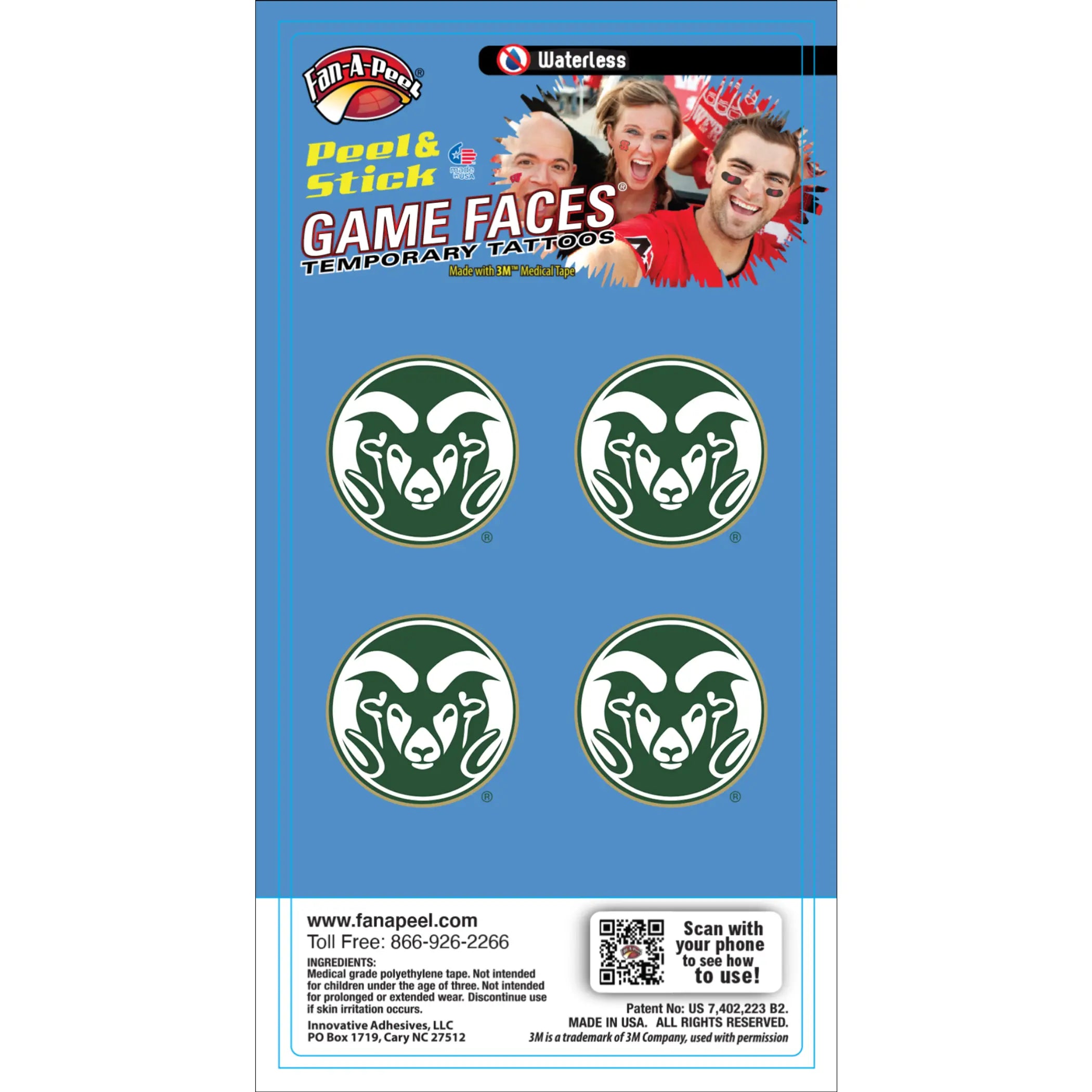 Waterless Peel & Stick Temporary Tattoos Fan-A-Peel / Gamesfaces Innovative Adhesives, LLC