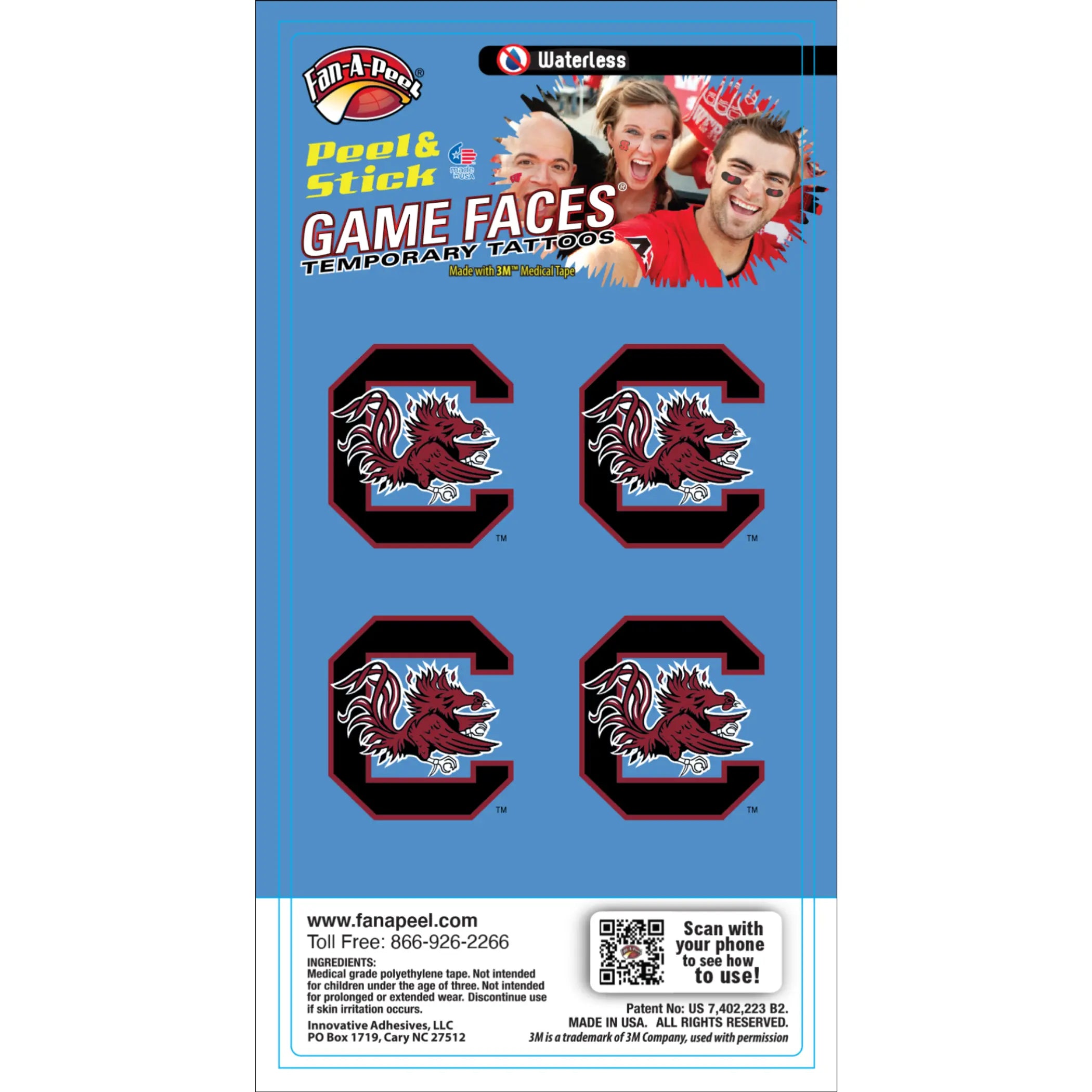 Waterless Peel & Stick Temporary Tattoos Fan-A-Peel / Gamesfaces Innovative Adhesives, LLC