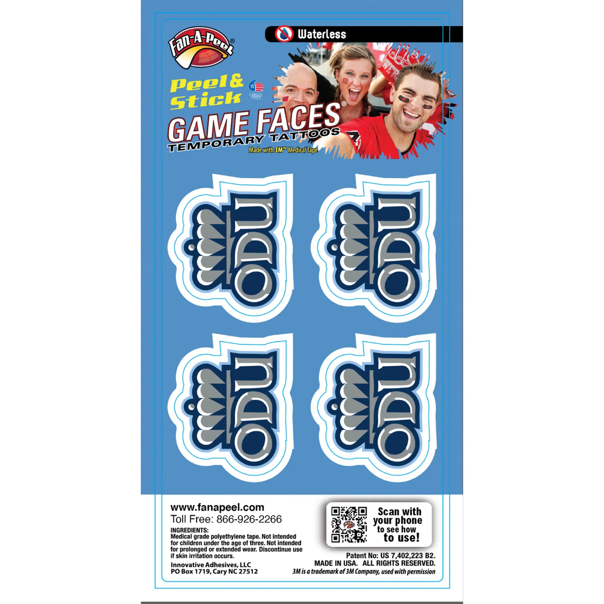 Waterless Peel & Stick Temporary Tattoos Fan-A-Peel / Gamesfaces Innovative Adhesives, LLC