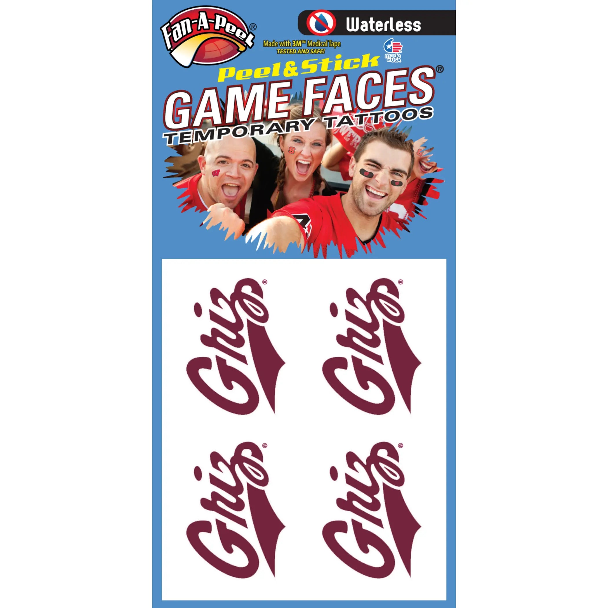 Waterless Peel & Stick Temporary Tattoos Fan-A-Peel / Gamesfaces Innovative Adhesives, LLC