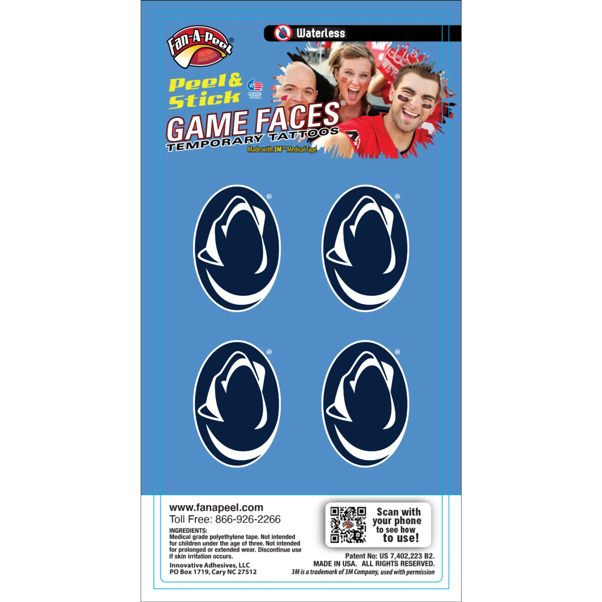 Waterless Peel & Stick Temporary Tattoos Fan-A-Peel / Gamesfaces Innovative Adhesives, LLC