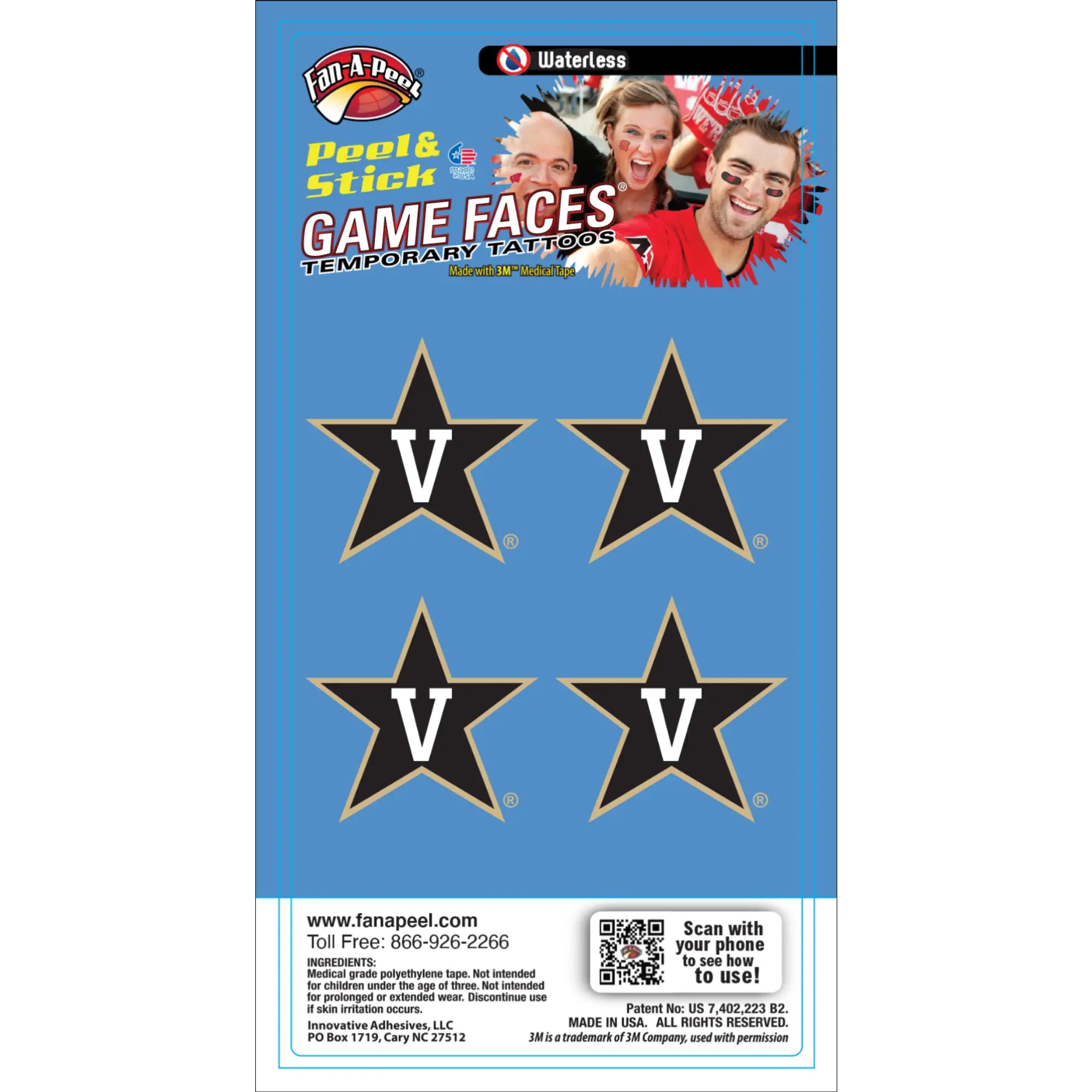 Waterless Peel & Stick Temporary Tattoos Fan-A-Peel / Gamesfaces Innovative Adhesives, LLC