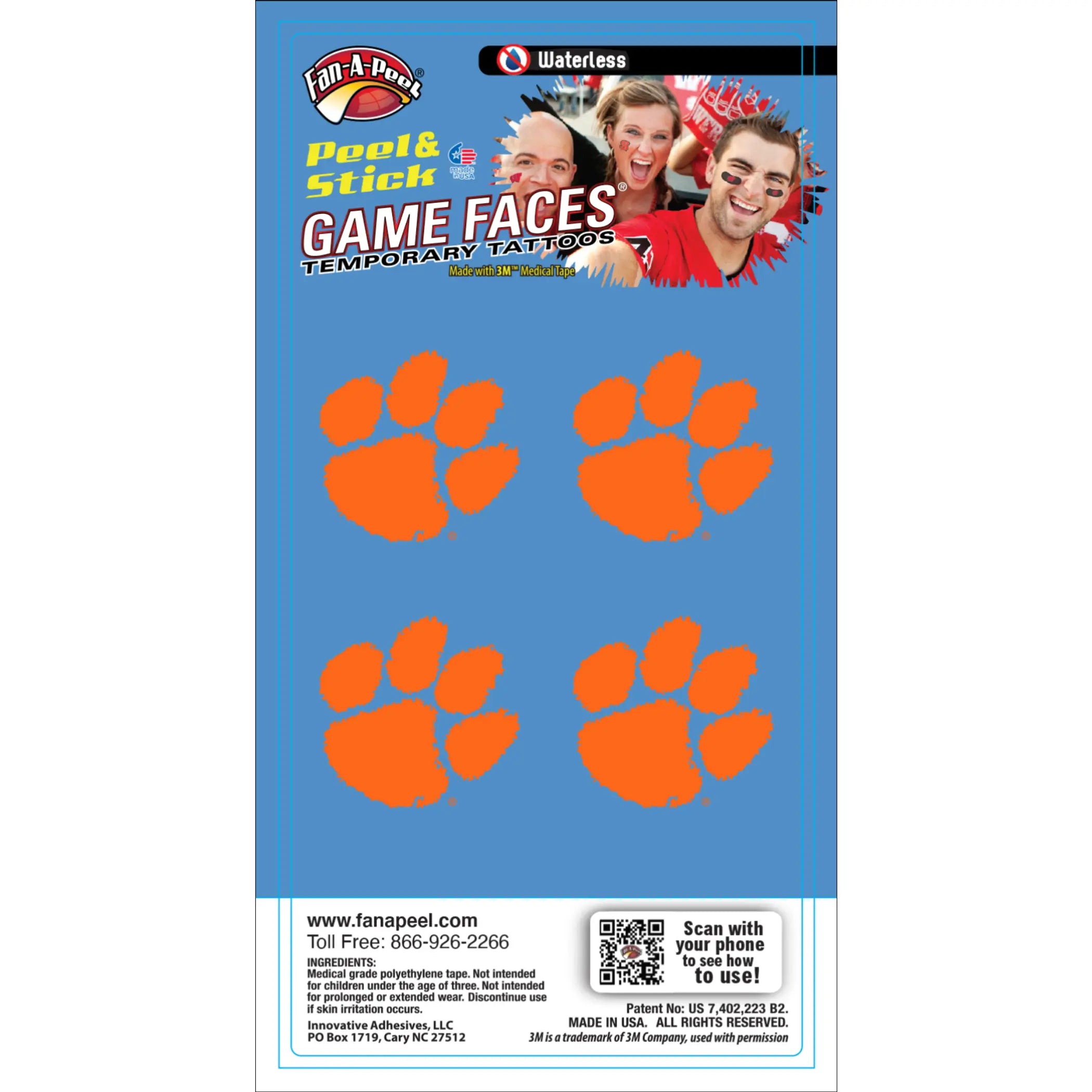 Waterless Peel & Stick Temporary Tattoos Fan-A-Peel / Gamesfaces Innovative Adhesives, LLC