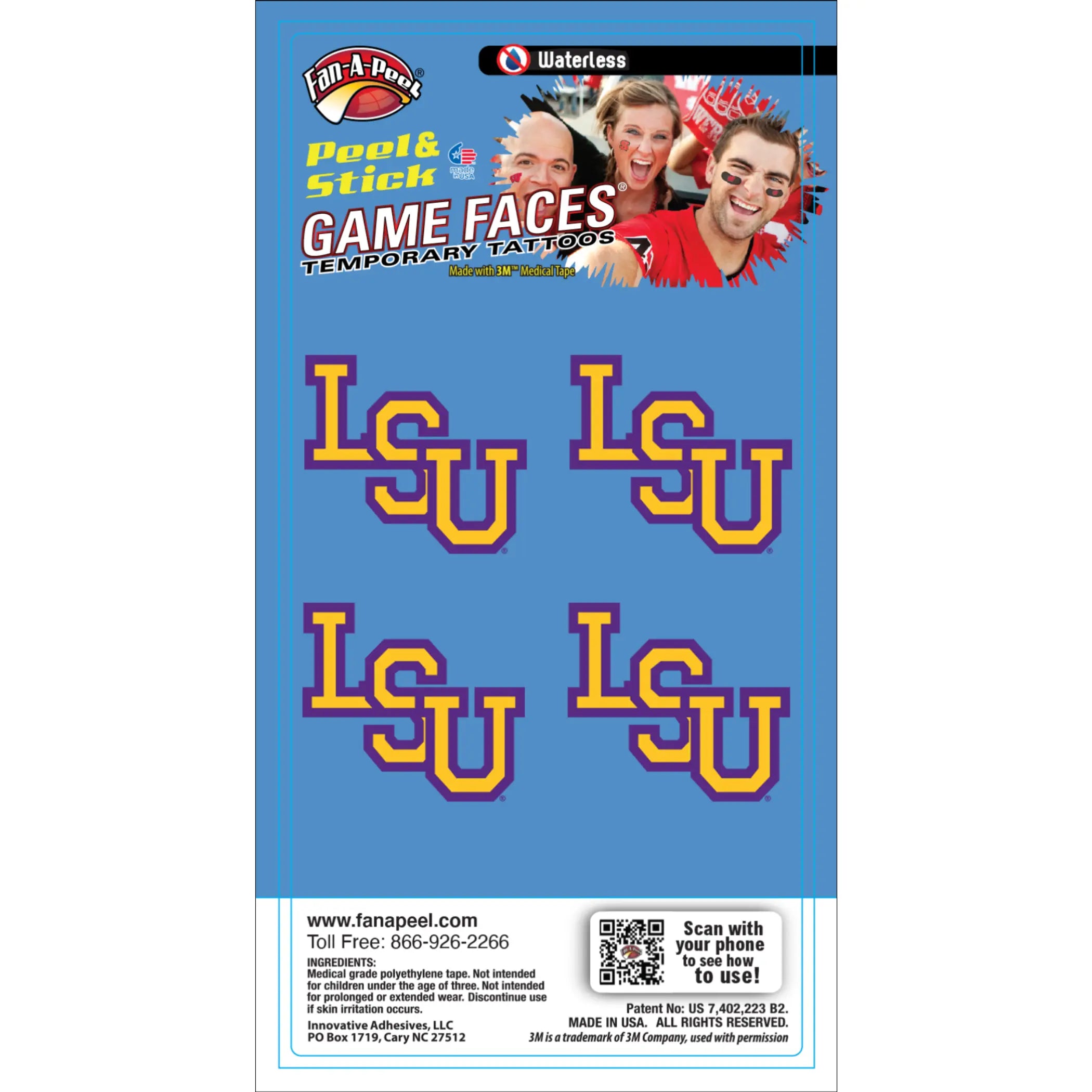 Waterless Peel & Stick Temporary Tattoos Fan-A-Peel / Gamesfaces Innovative Adhesives, LLC