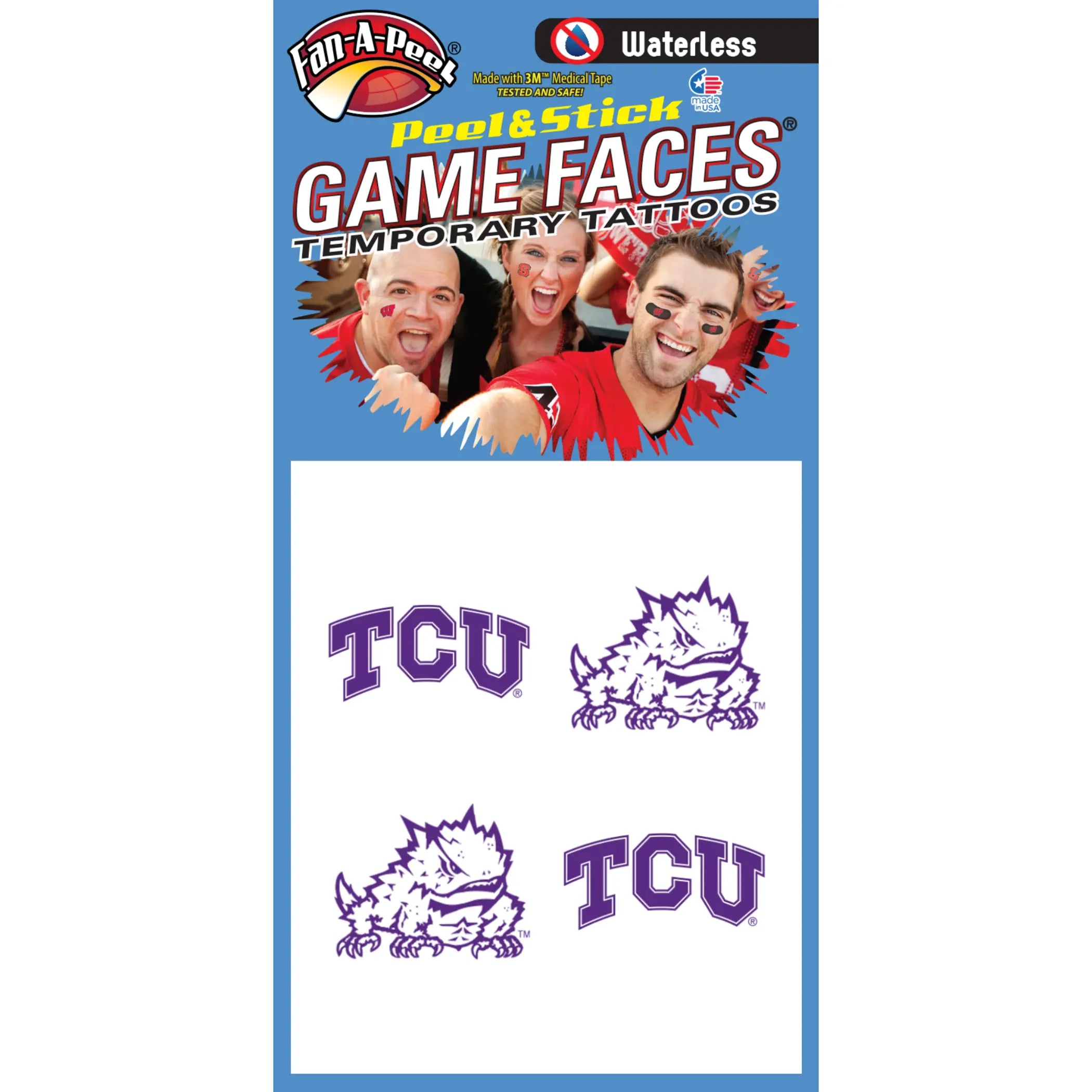 Waterless Peel & Stick Temporary Tattoos Fan-A-Peel / Gamesfaces Innovative Adhesives, LLC