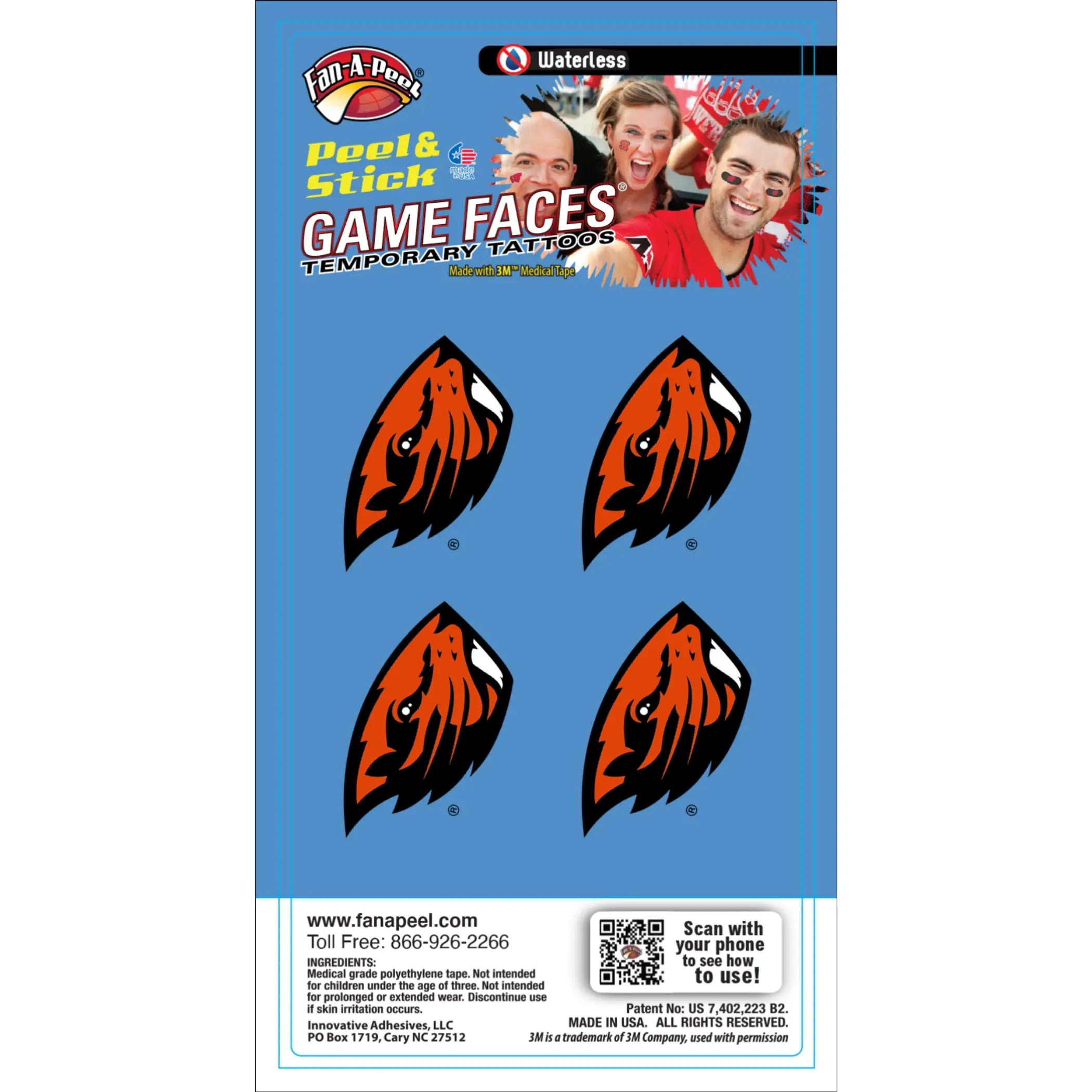 Waterless Peel & Stick Temporary Tattoos Fan-A-Peel / Gamesfaces Innovative Adhesives, LLC