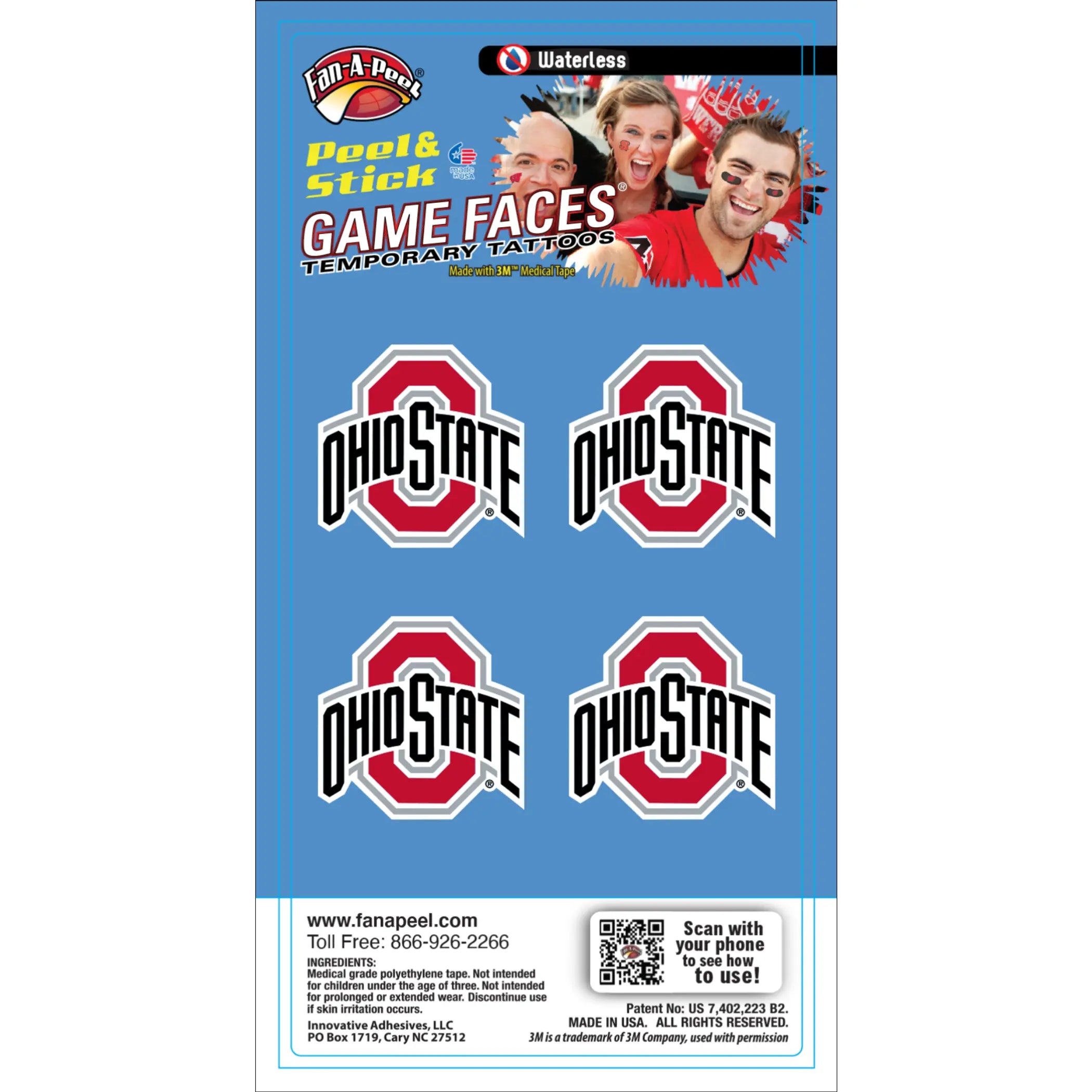 Waterless Peel & Stick Temporary Tattoos Fan-A-Peel / Gamesfaces Innovative Adhesives, LLC