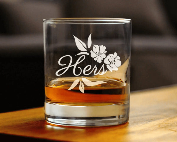 Wedding Floral Hers Whiskey Rocks Glass - Bridal Party Gifts Bevvee