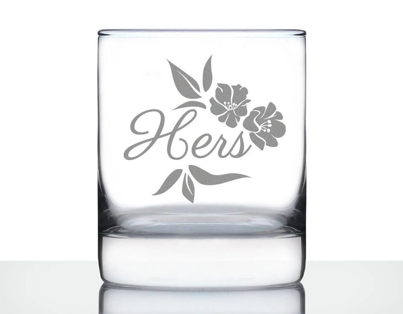 Wedding Floral Hers Whiskey Rocks Glass - Bridal Party Gifts Bevvee