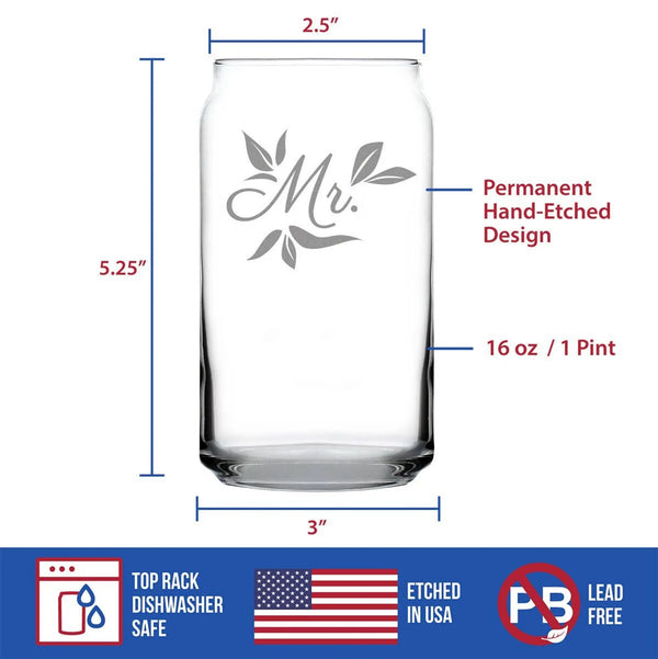 Wedding Floral Mr Beer Can Pint Glass - Bridal Party Gifts Bevvee