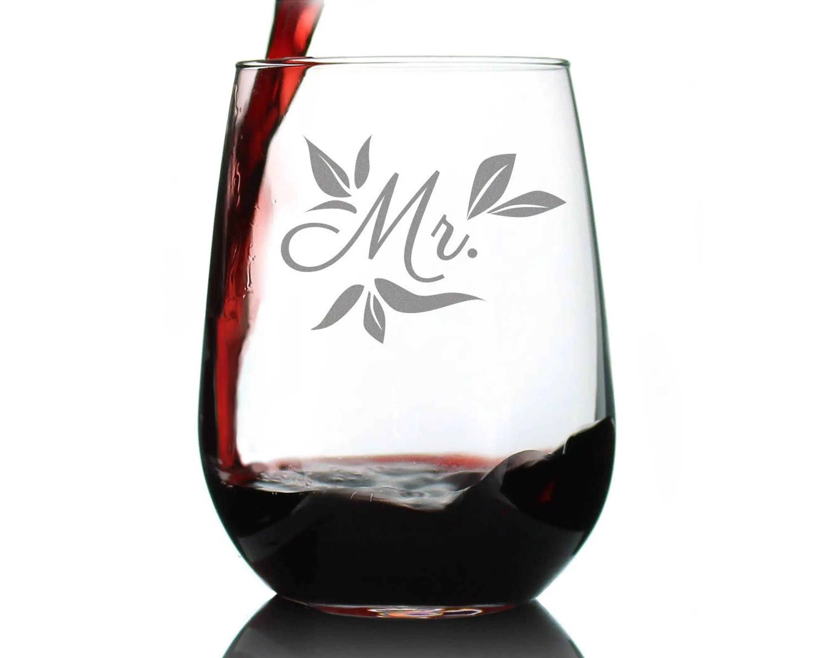 Wedding Floral Mr Stemless Wine Glass - Bridal Party Gifts Bevvee