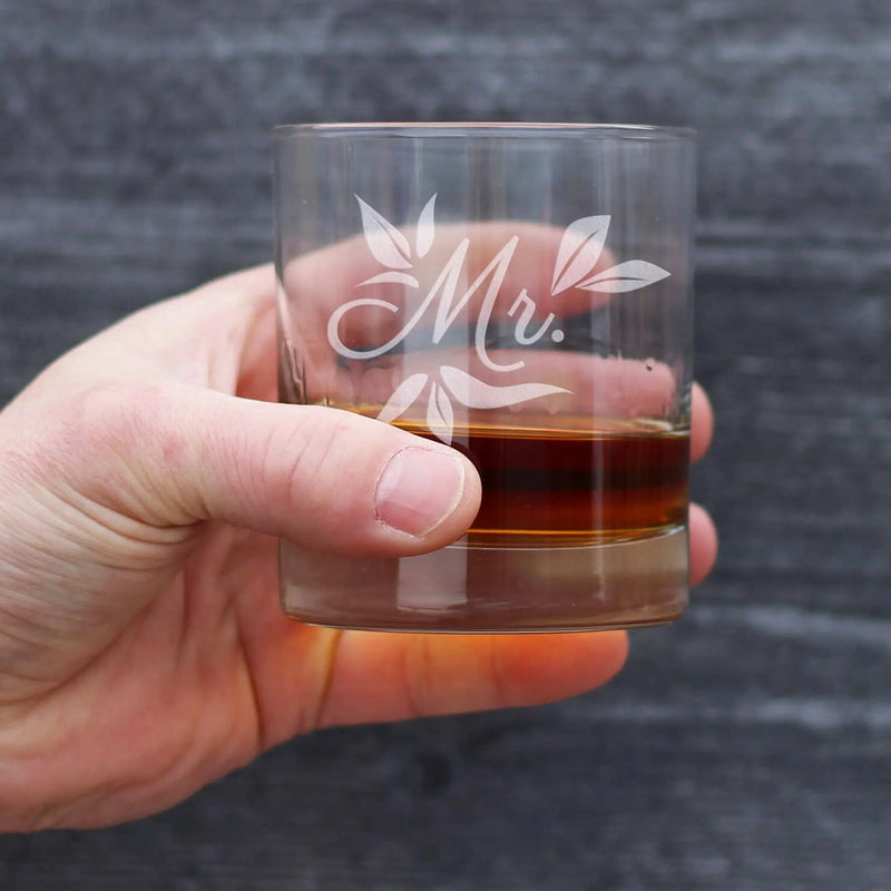 Wedding Floral Mr Whiskey Rocks Glass - Bridal Party Gifts Bevvee
