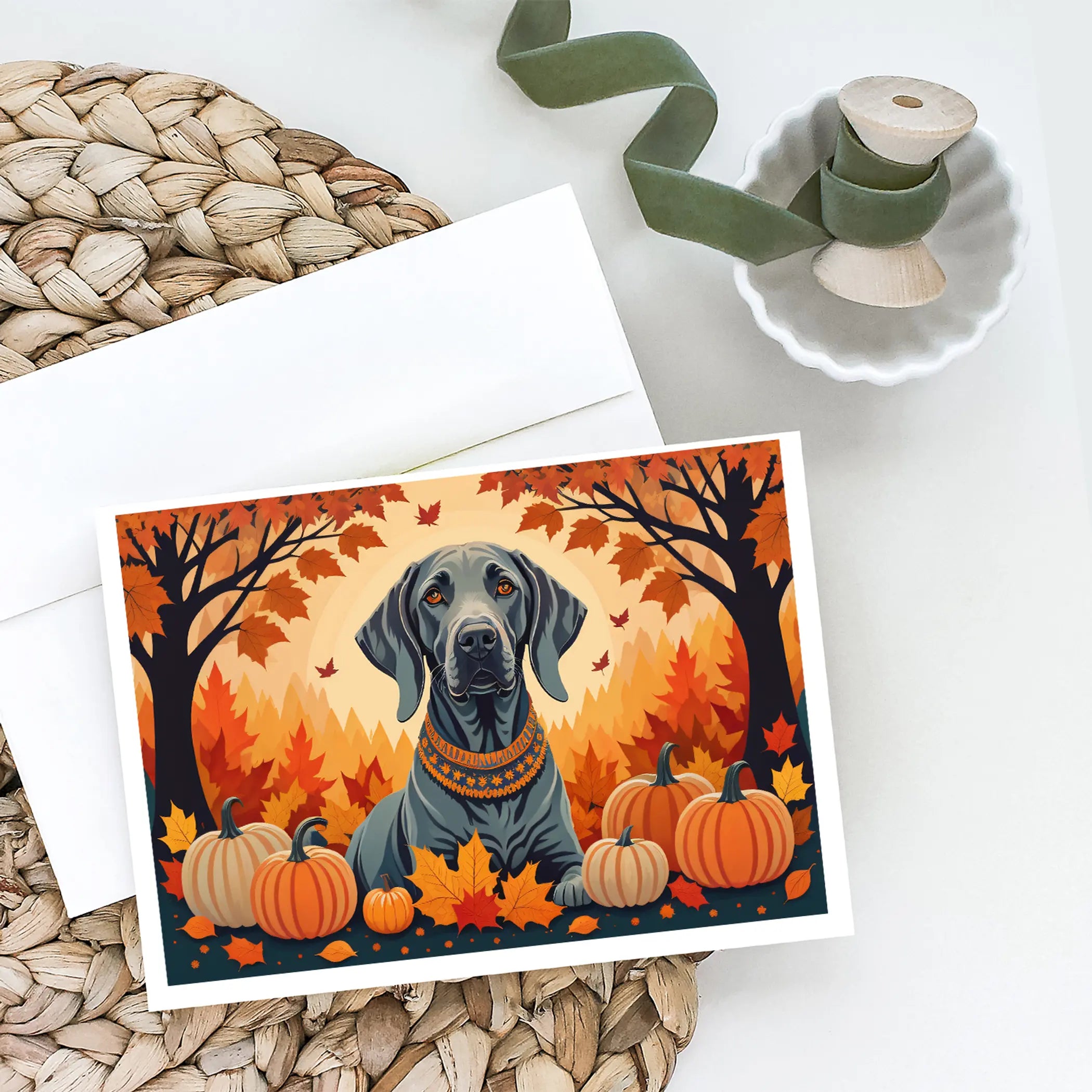 Weimaraner Fall Greeting Cards Pack of 8 Caroline's Treasures