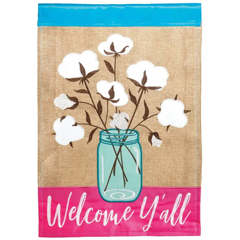 Welcome Cotton Burlap Double Applique Garden Flag Dicksons Inc