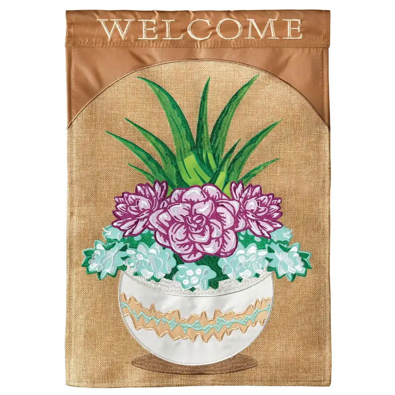 Welcome Succulents In A Pot Burlap Dicksons Inc