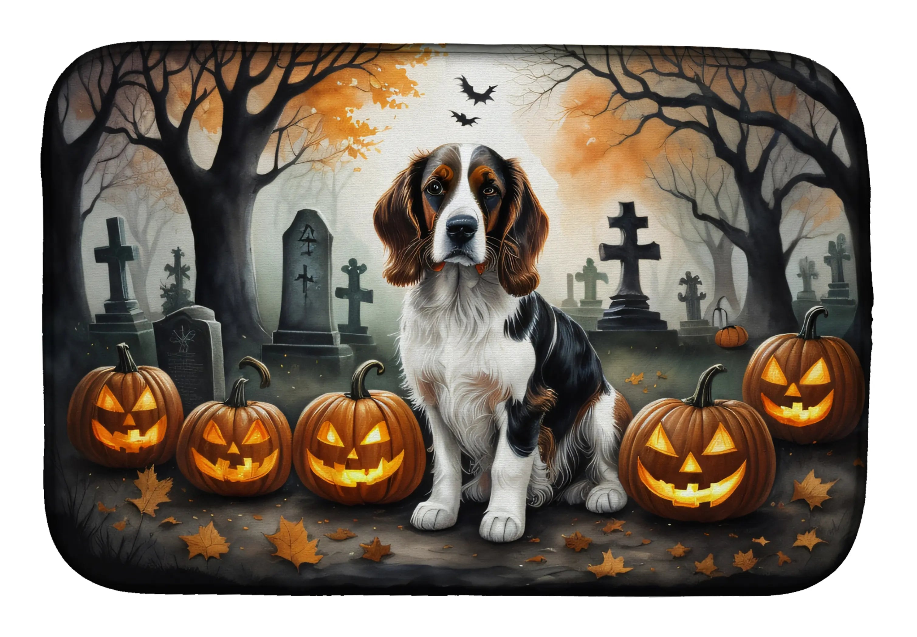 Welsh Springer Spaniel Spooky Halloween Dish Drying Mat Caroline's Treasures