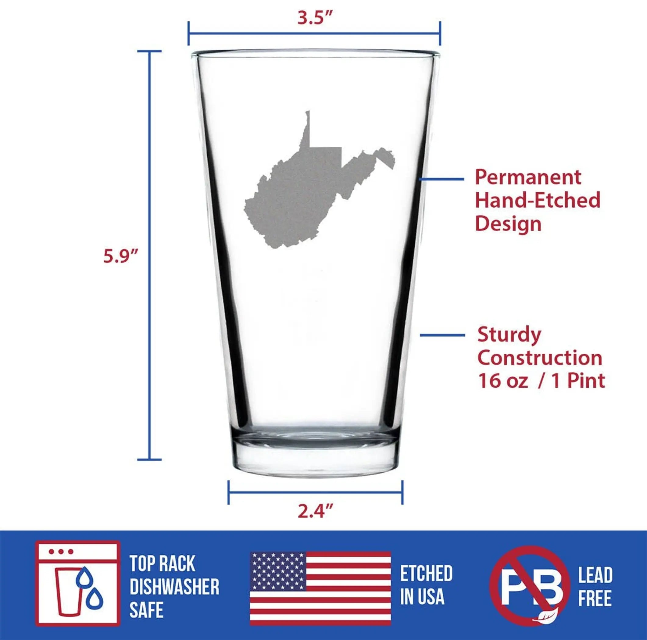 West Virginia Pint Glass for Beer - West Virginians Gifts Bevvee