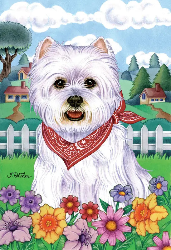 Westie- Tomoyo Pitcher Spring Garden Flag Best of Breed