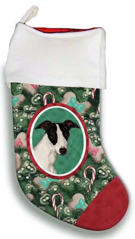 Whippet Black/White- Best of Breed Christmas Stocking Best of Breed