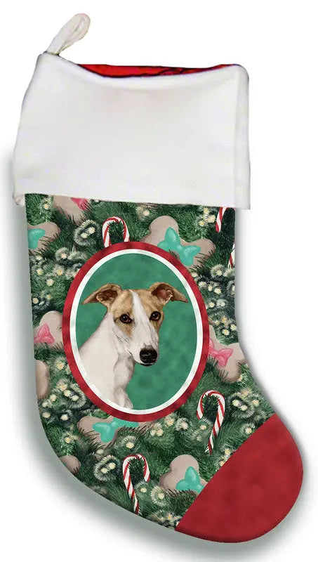 Whippet Fawn/White- Best of Breed Christmas Stocking Best of Breed