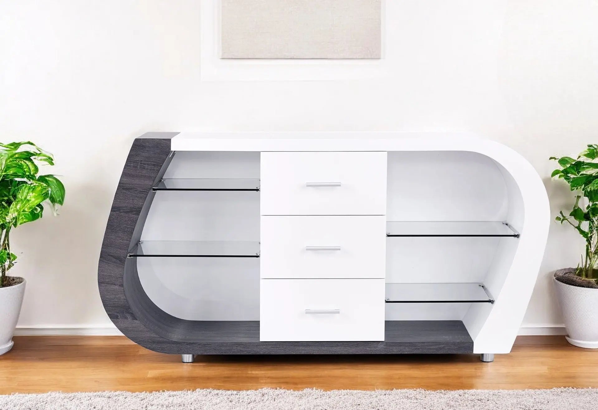 White And Grey Multi Tone Buffet With 3 Drawers Homeroots Kitchen & Dining