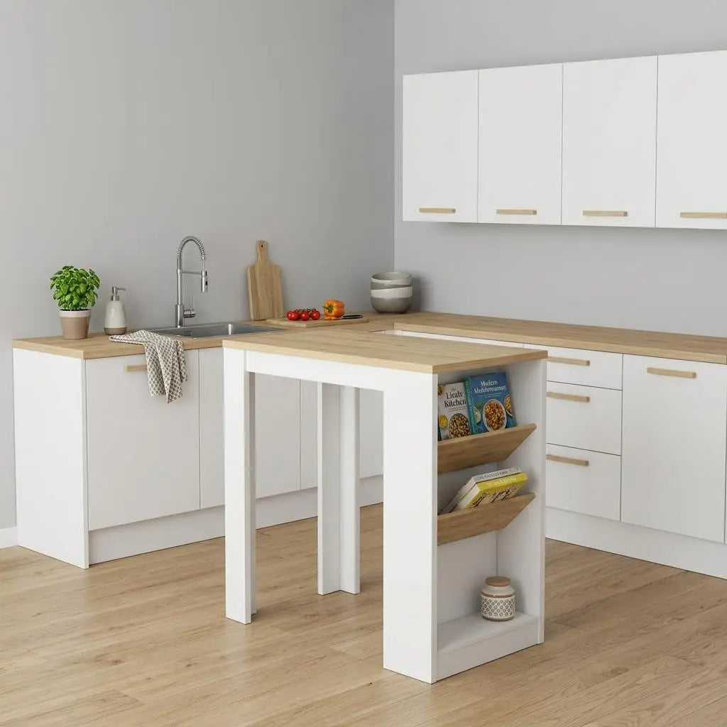 White And Natural 36" Kitchen Island With Storage Homeroots Kitchen & Dining