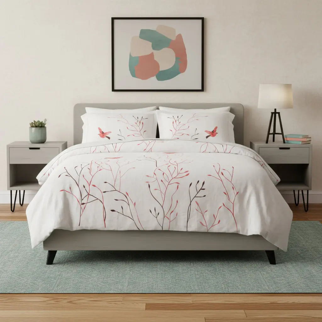 White And Red Queen Cotton Washable Duvet Cover Set With Two Shams Homeroots Bed & Bath