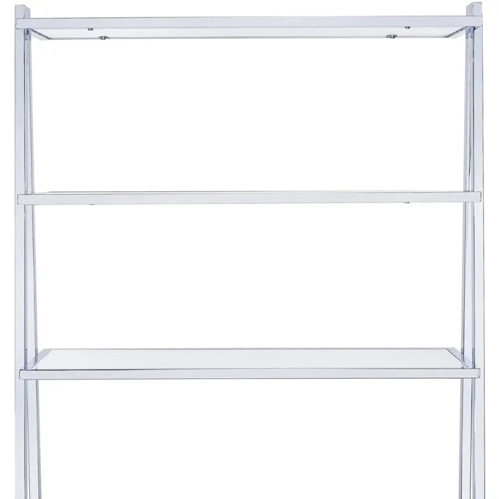 White And Silver Metal and Glass Five Tier Ladder Bookcase Homeroots Office