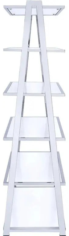 White And Silver Metal and Glass Five Tier Ladder Bookcase Homeroots Office