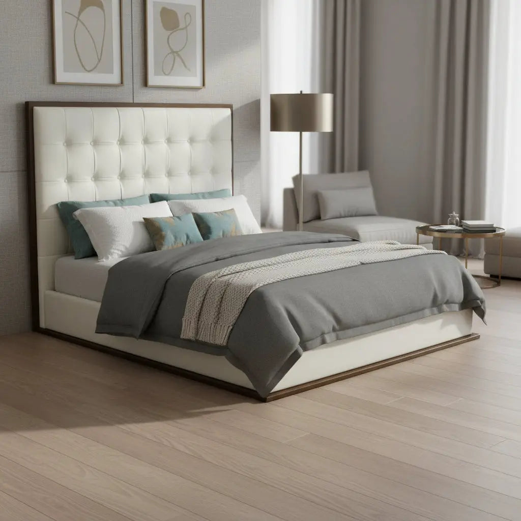 White And Tufted Faux Leather King Bed Frame Homeroots Bed & Bath