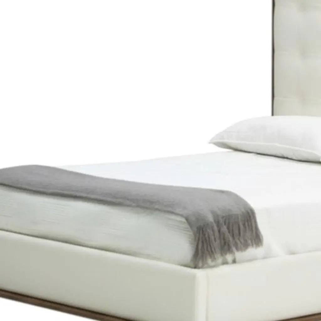 White And Tufted Faux Leather King Bed Frame Homeroots Bed & Bath