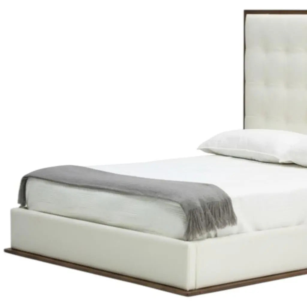 White And Tufted Faux Leather King Bed Frame Homeroots Bed & Bath