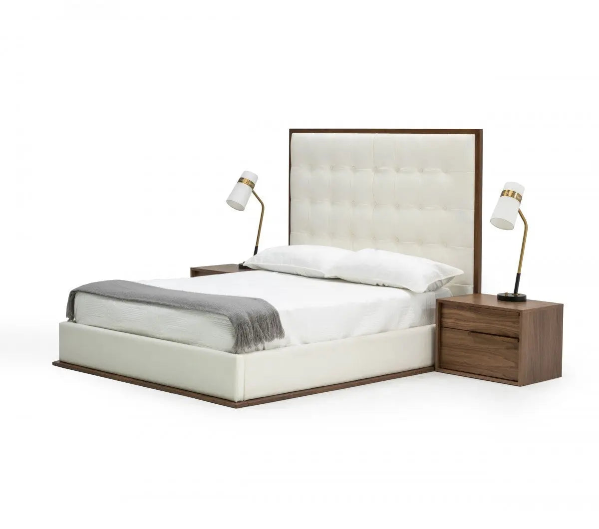 White And Tufted Faux Leather King Bed Frame Homeroots Bed & Bath
