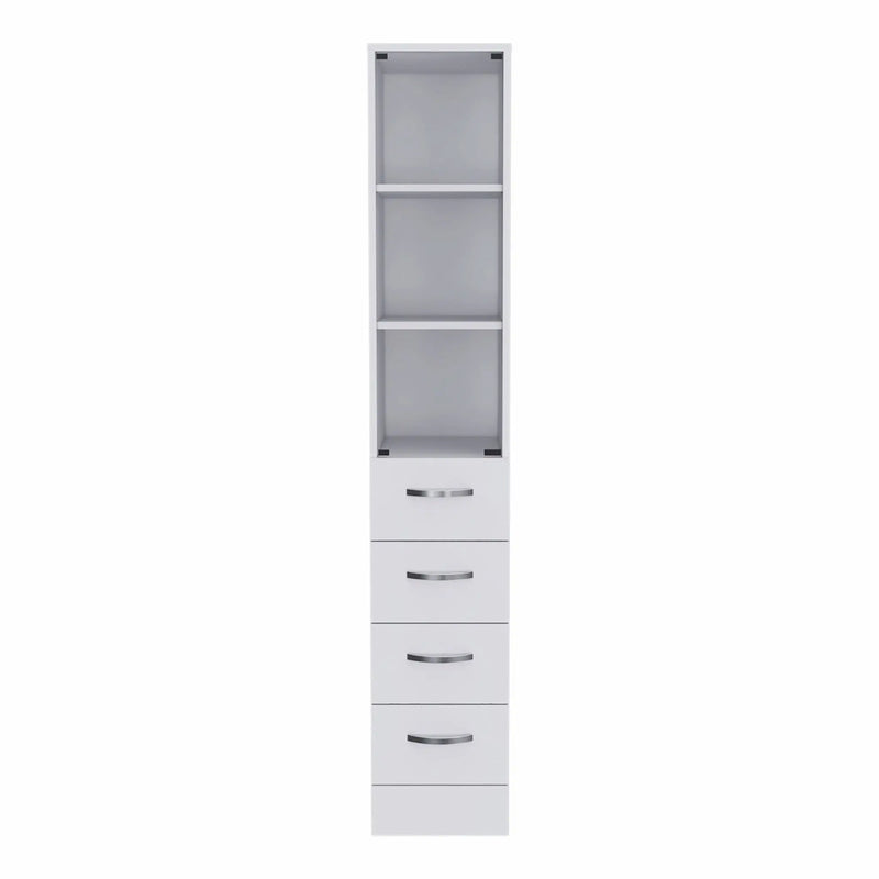 White Bathroom Storage Cabinet with Glass Door and Sliding Drawers Homeroots Kitchen & Dining