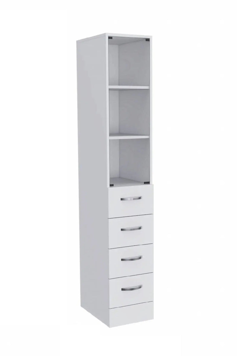 White Bathroom Storage Cabinet with Glass Door and Sliding Drawers Homeroots Kitchen & Dining