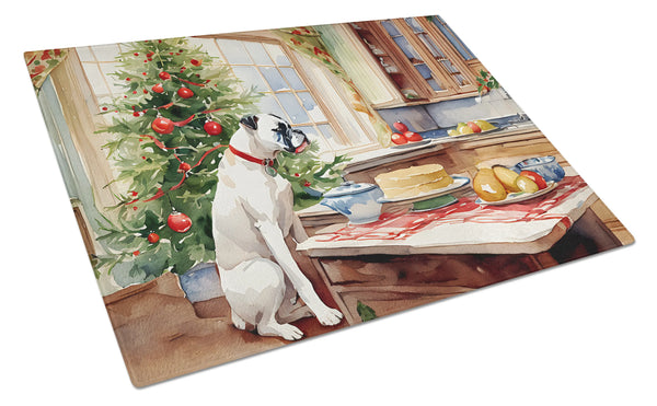 White Boxer Christmas Cookies Glass Cutting Board Caroline's Treasures