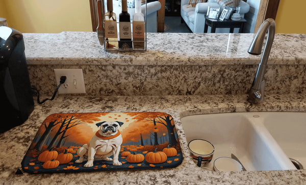 White Boxer Fall Dish Drying Mat Caroline's Treasures
