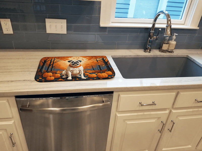 White Boxer Fall Dish Drying Mat Caroline's Treasures