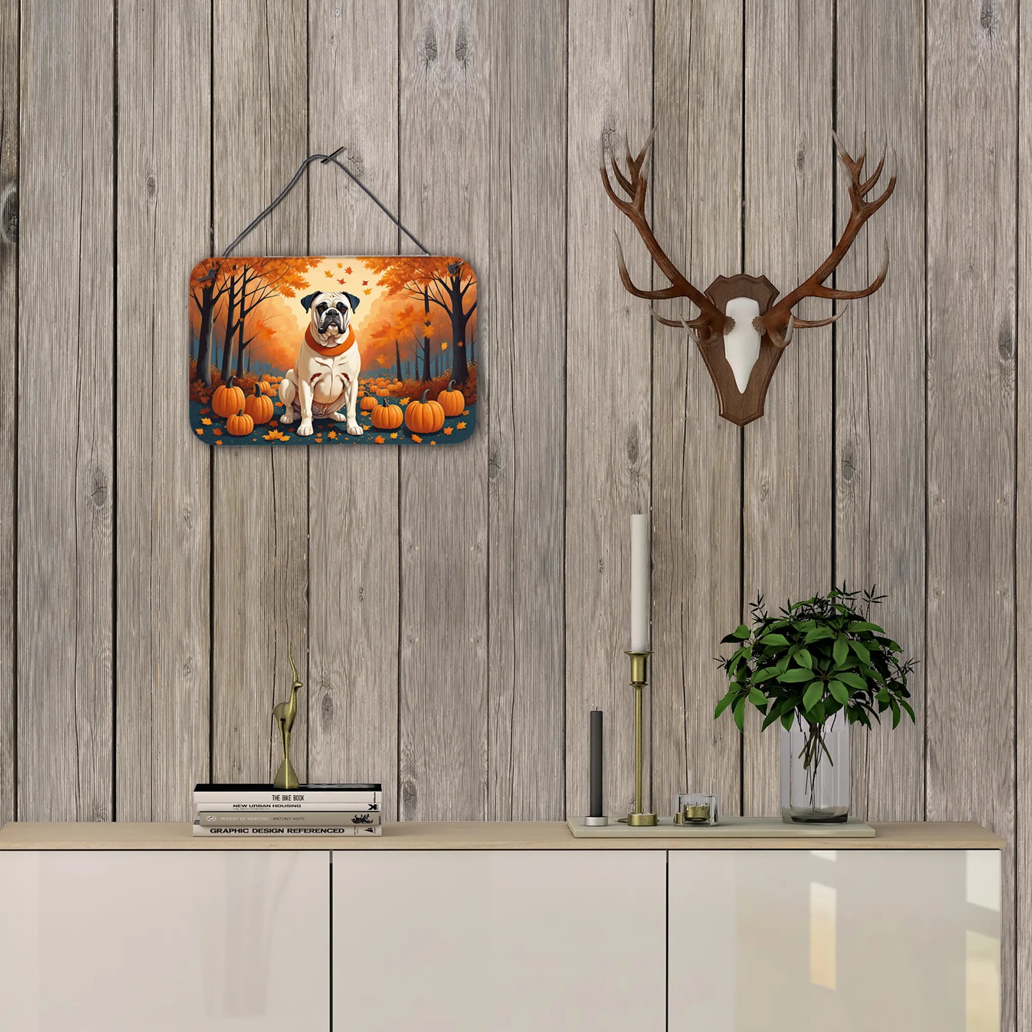 White Boxer Fall Wall or Door Hanging Prints Caroline's Treasures